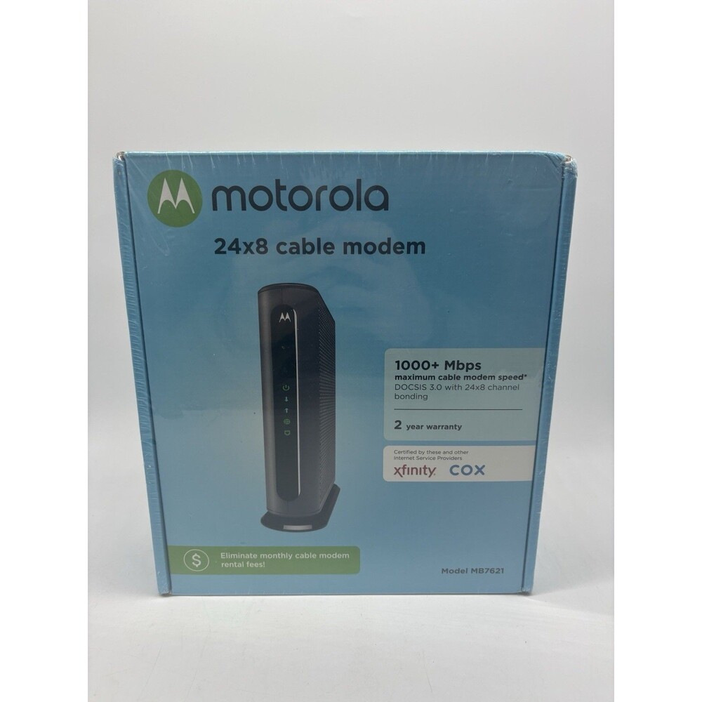 New Motorola 24x8 Cable Modem Model MB7621 DOCSIS 3.0 - AC Adapter and LAN Cable
